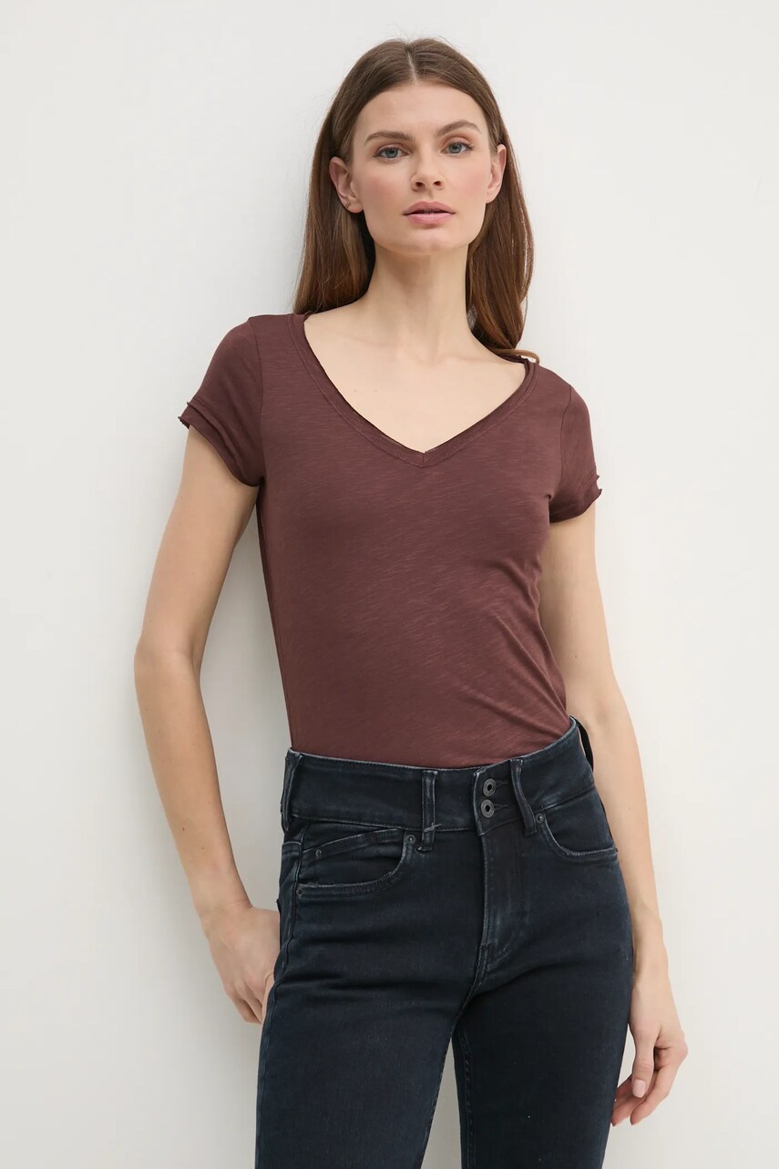 Sisley tricou femei, culoarea maro