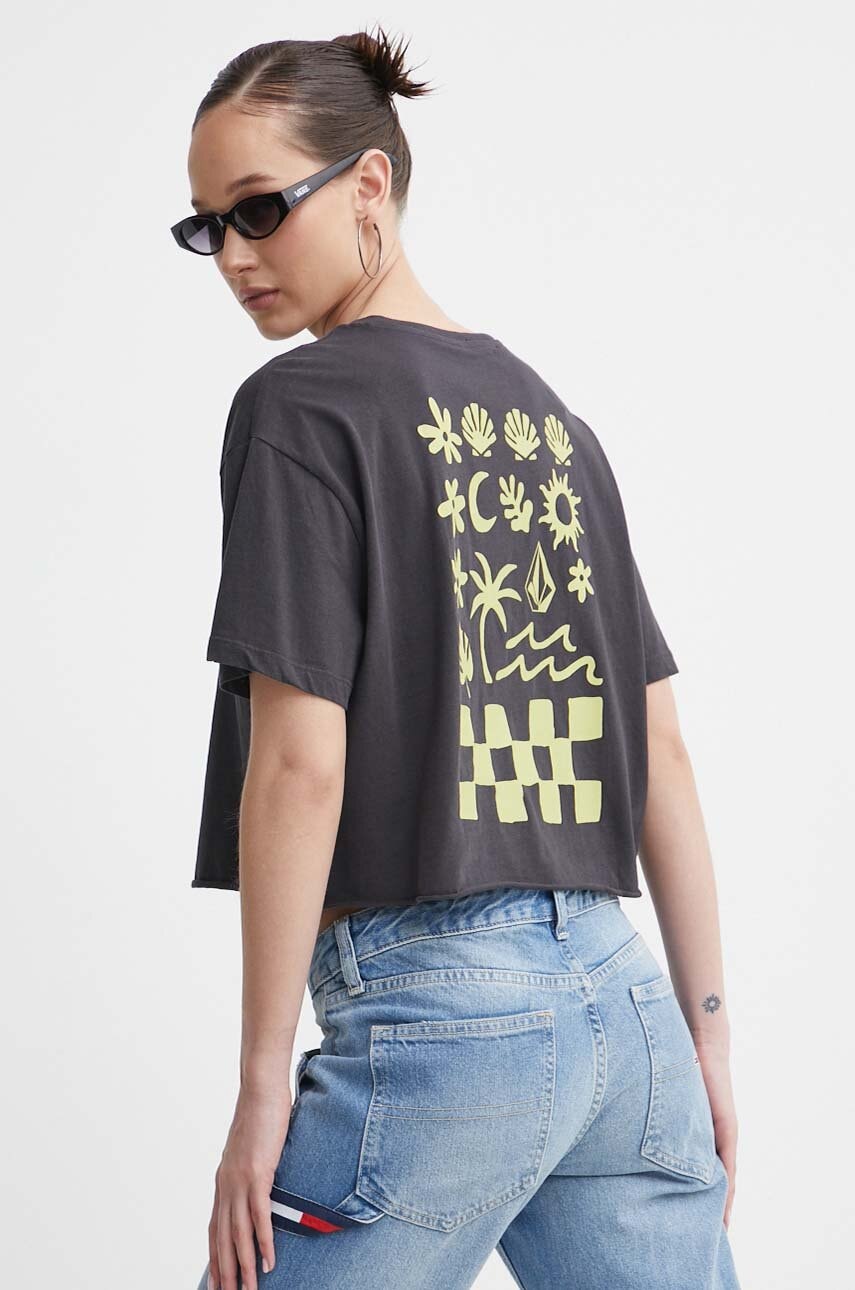 Volcom tricou din bumbac femei, culoarea gri Volcom tricou din bumbac femei, culoarea gri