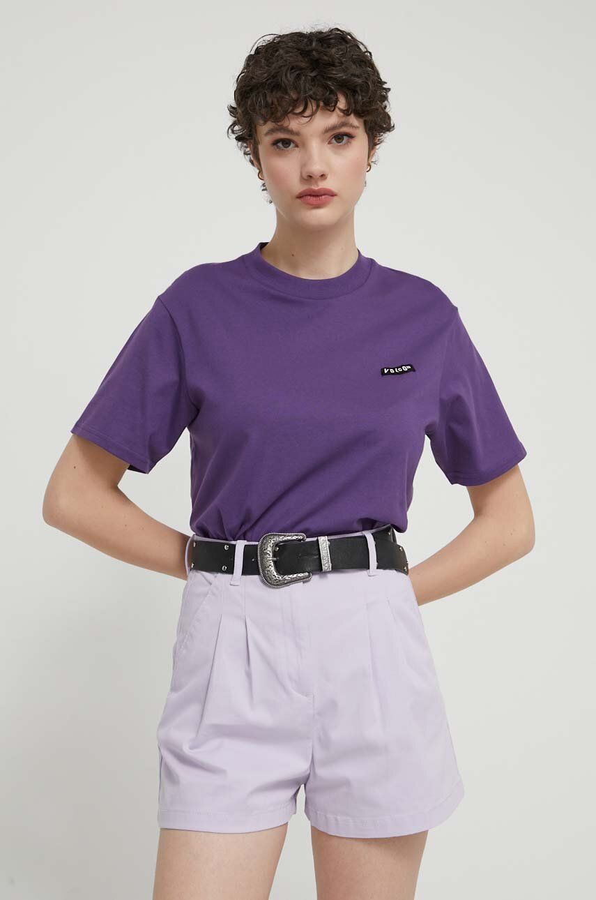 Levně Bavlněné tričko Volcom fialová barva
