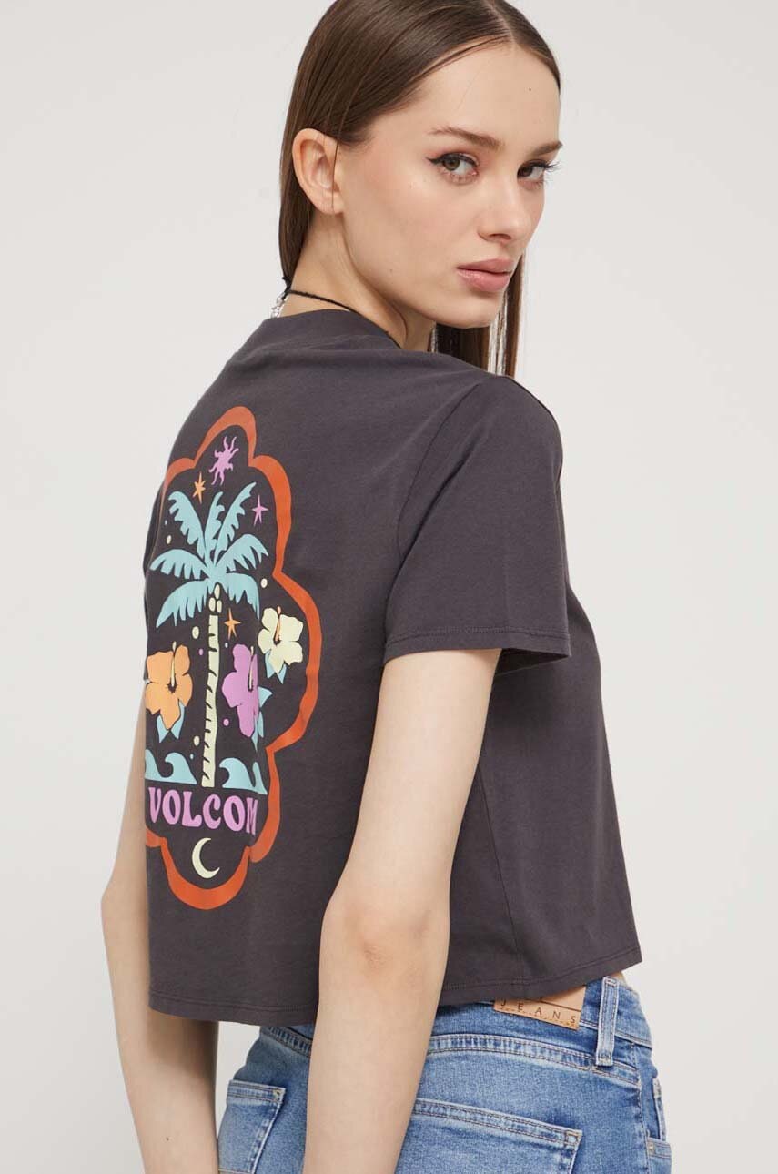 Volcom tricou din bumbac femei, culoarea gri