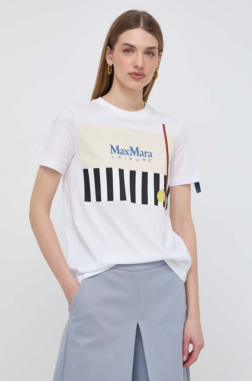 Max Mara Leisure tricou din bumbac femei, culoarea alb