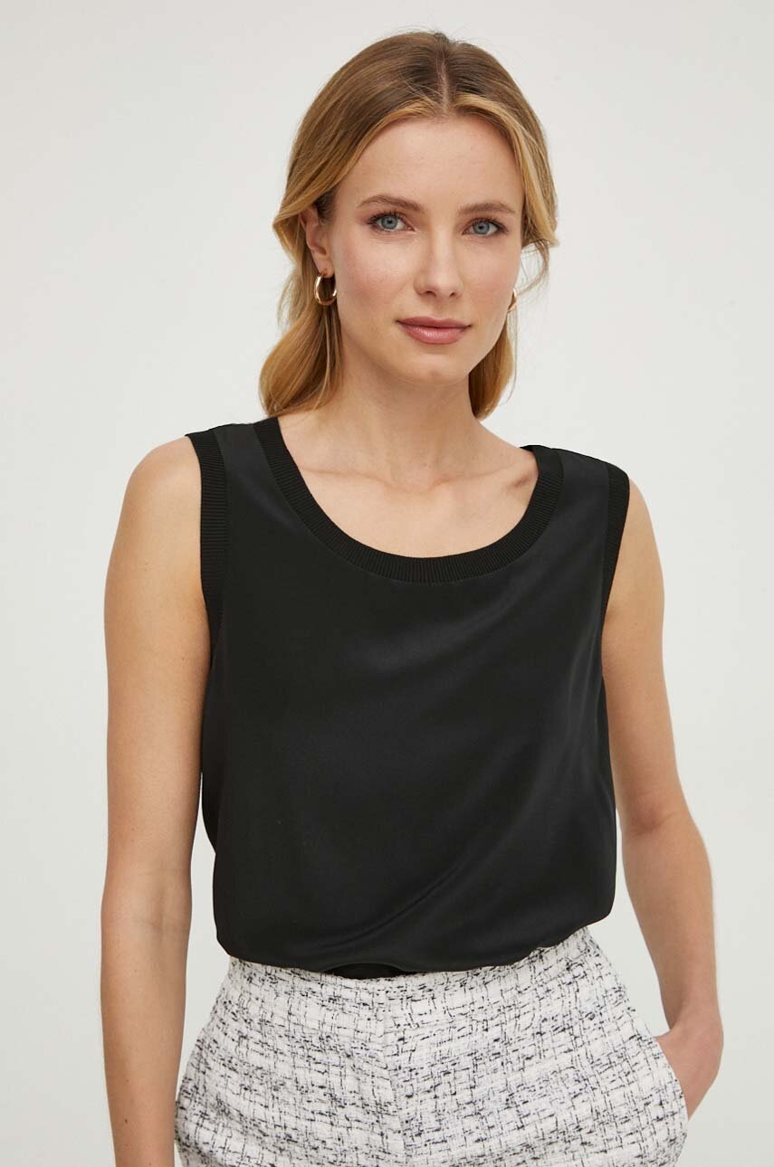 Sisley top de mătase culoarea negru, neted