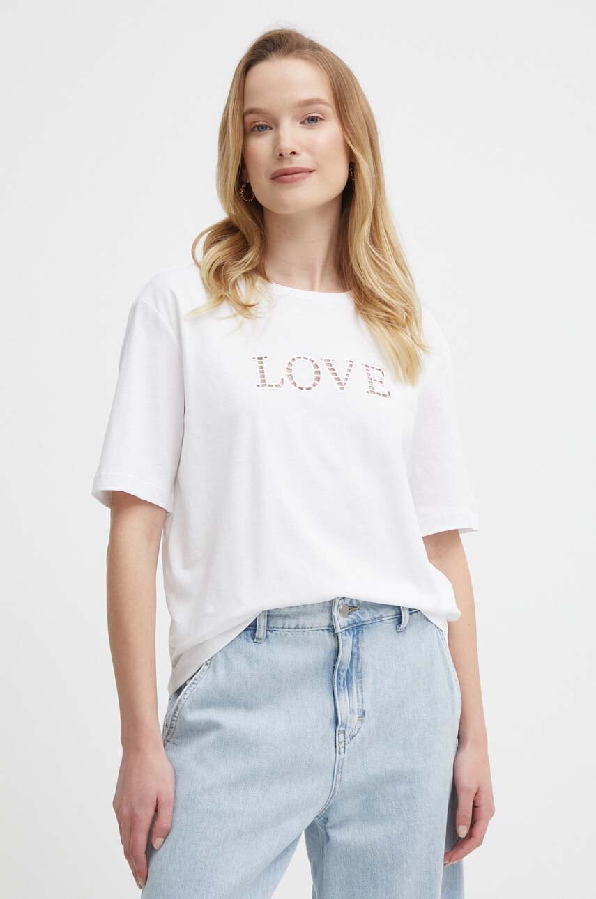 Sisley tricou din bumbac femei, culoarea alb Sisley tricou din bumbac femei, culoarea alb