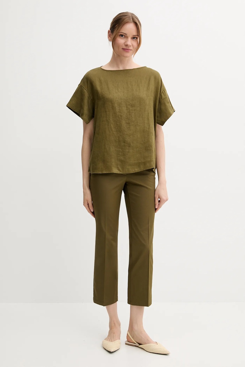 Льняная блузка Sisley цвет бежевый однотонная 5BMLLQ06R