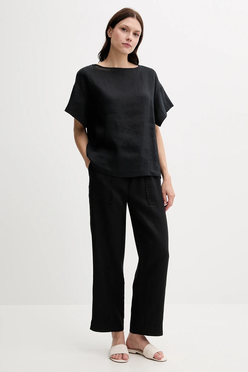 Льняная блузка Sisley цвет бежевый однотонная 5BMLLQ06R