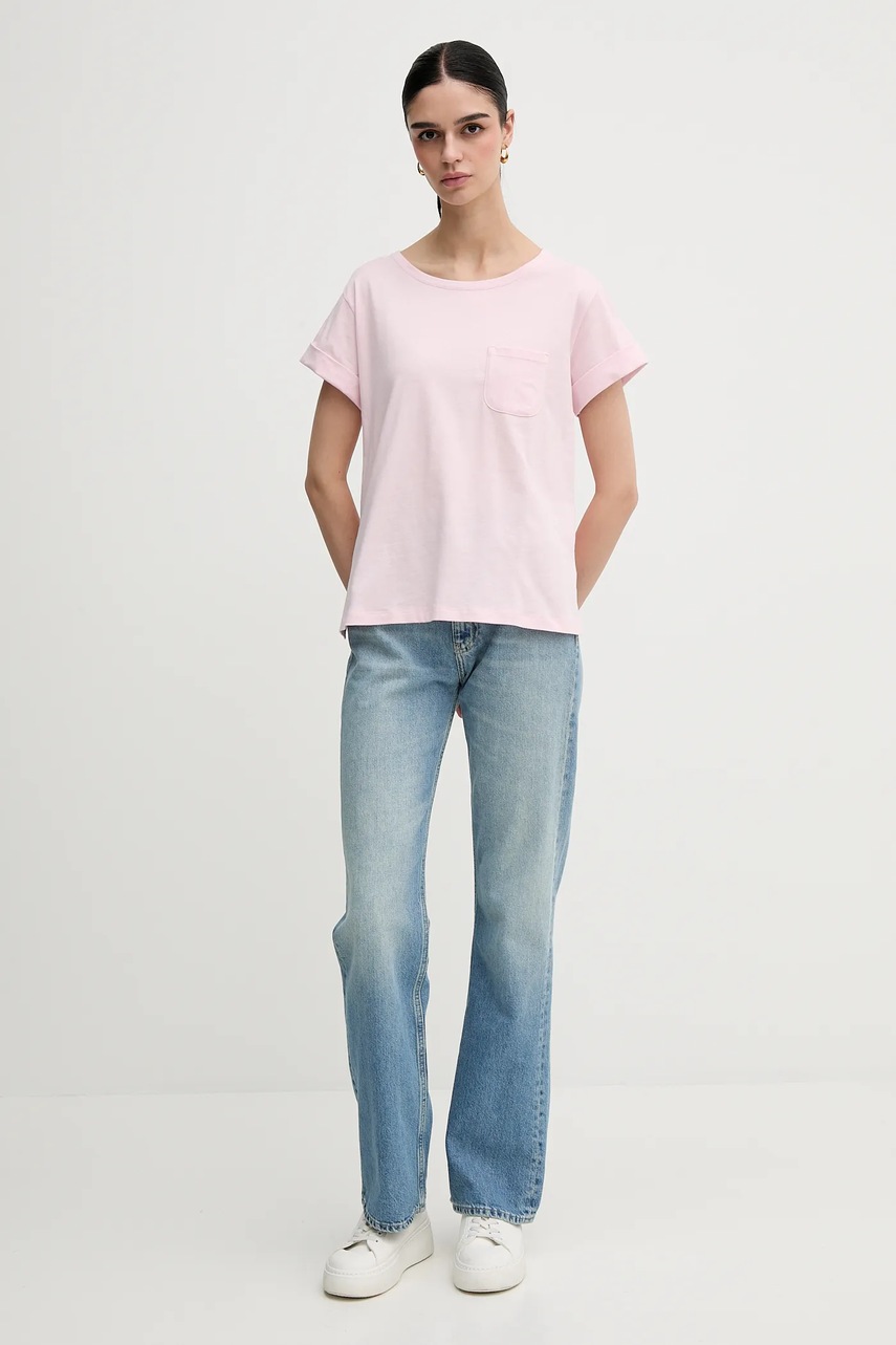 Хлопковая футболка Sisley цвет розовый