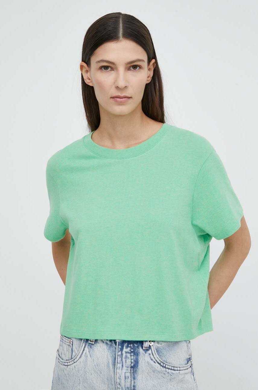 American Vintage tricou T-SHIRT MC COL ROND US femei, culoarea verde, YPA02GE24