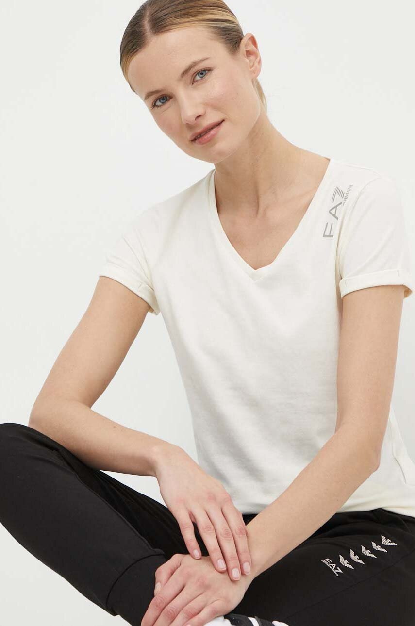 

Тениска EA7 Emporio Armani в бежово, Бежов