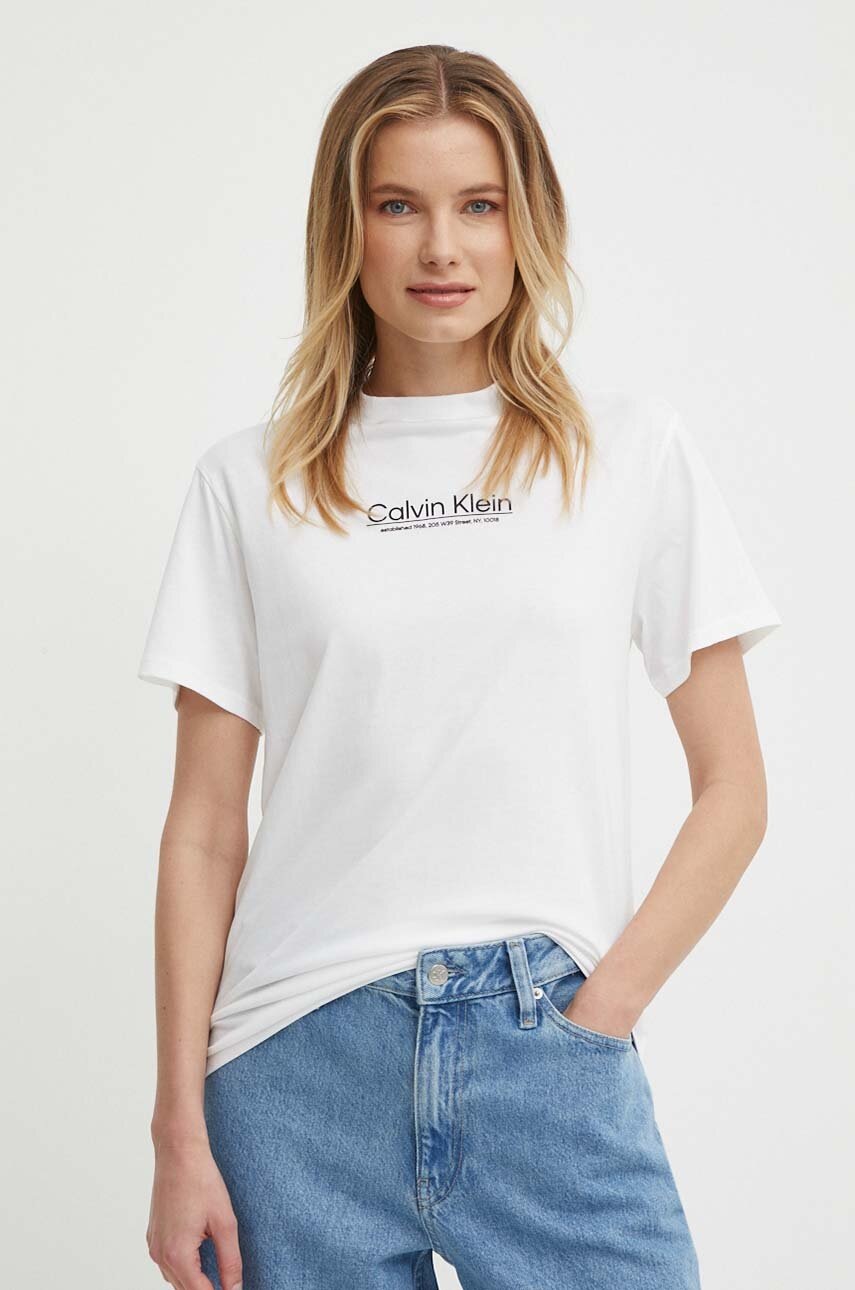 

Памучна тениска Calvin Klein в бяло K20K207005, Бял