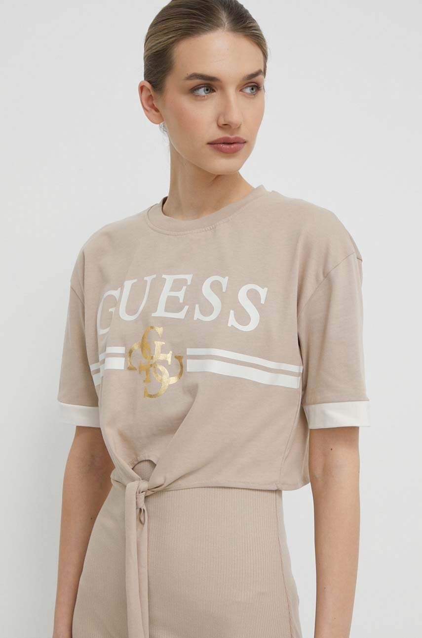 

Памучна тениска Guess MYLAH в бежово V4GI00 I3Z14, Бежов