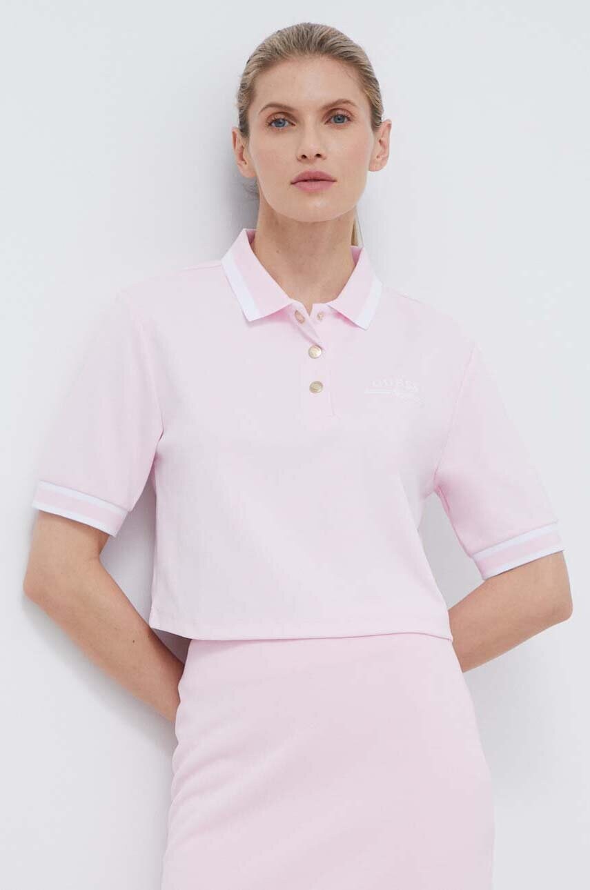 Levně Polo tričko Guess ARLETH růžová barva, V4GP25 KBXQ2