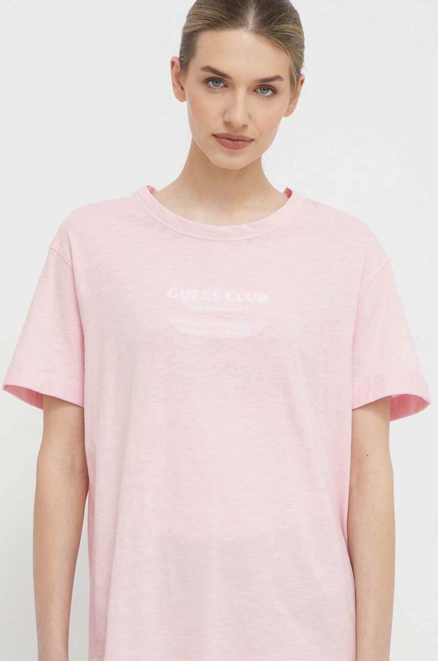 Levně Bavlněné tričko Guess LEAH růžová barva, V4GI05 K8G01