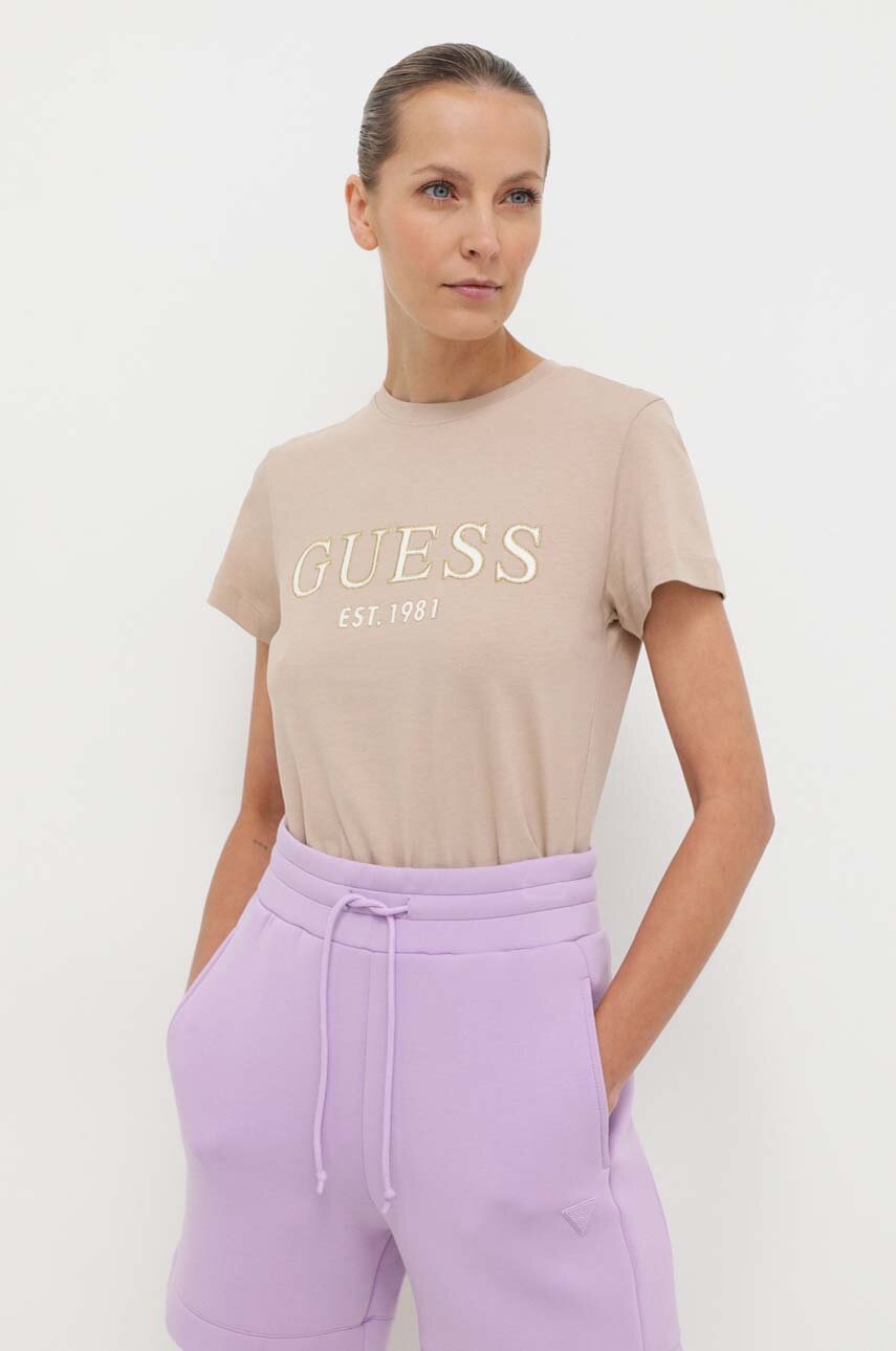 

Памучна тениска Guess NYRA в бежово V4GI01 I3Z14, Бежов