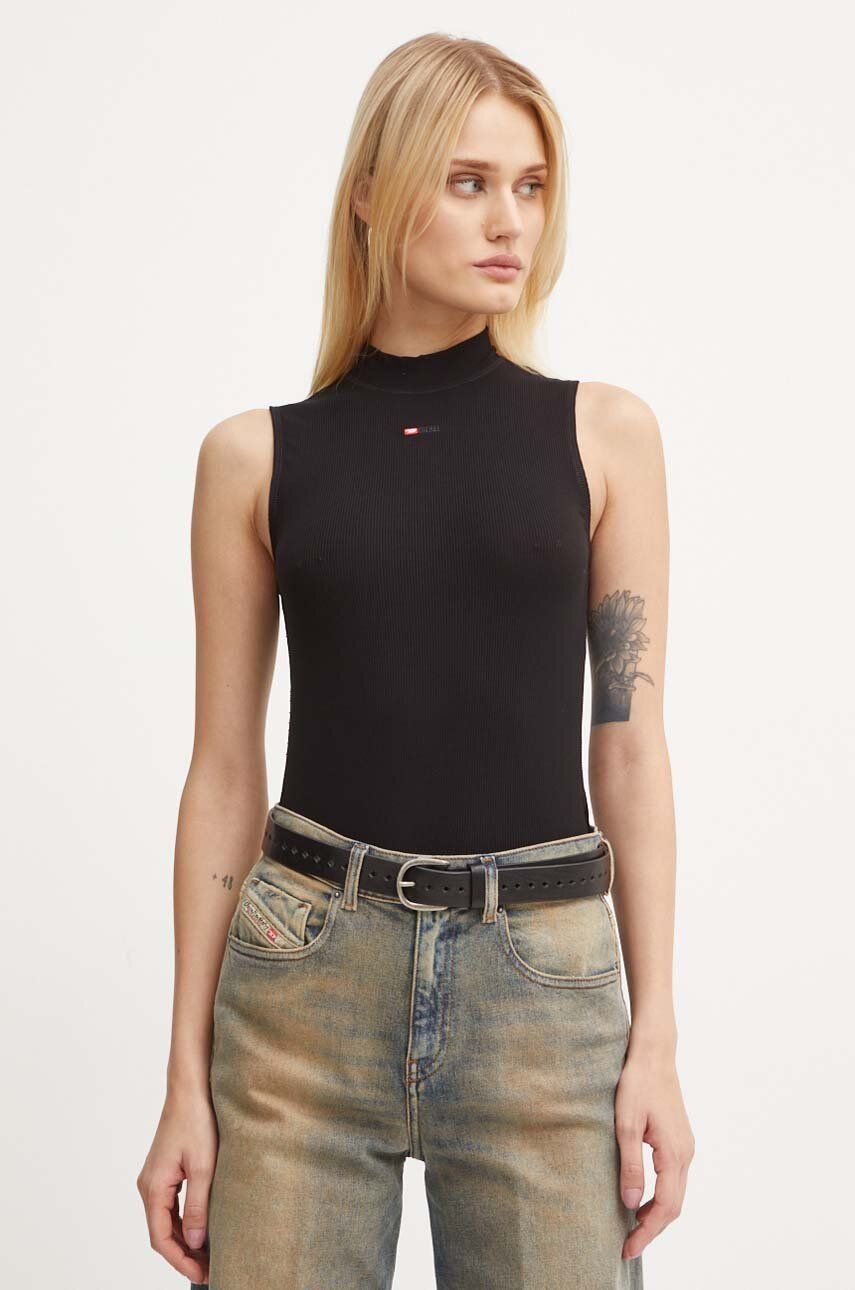 Diesel top femei, culoarea negru, cu turtleneck