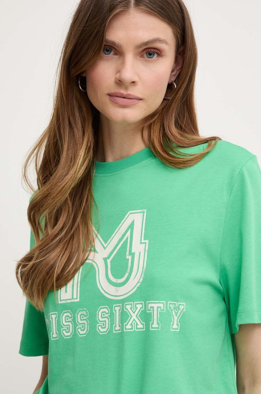 Miss Sixty tricou din amestec de mătase SJ3520 S/S T-SHIRT culoarea verde, 6L2SJ3520000