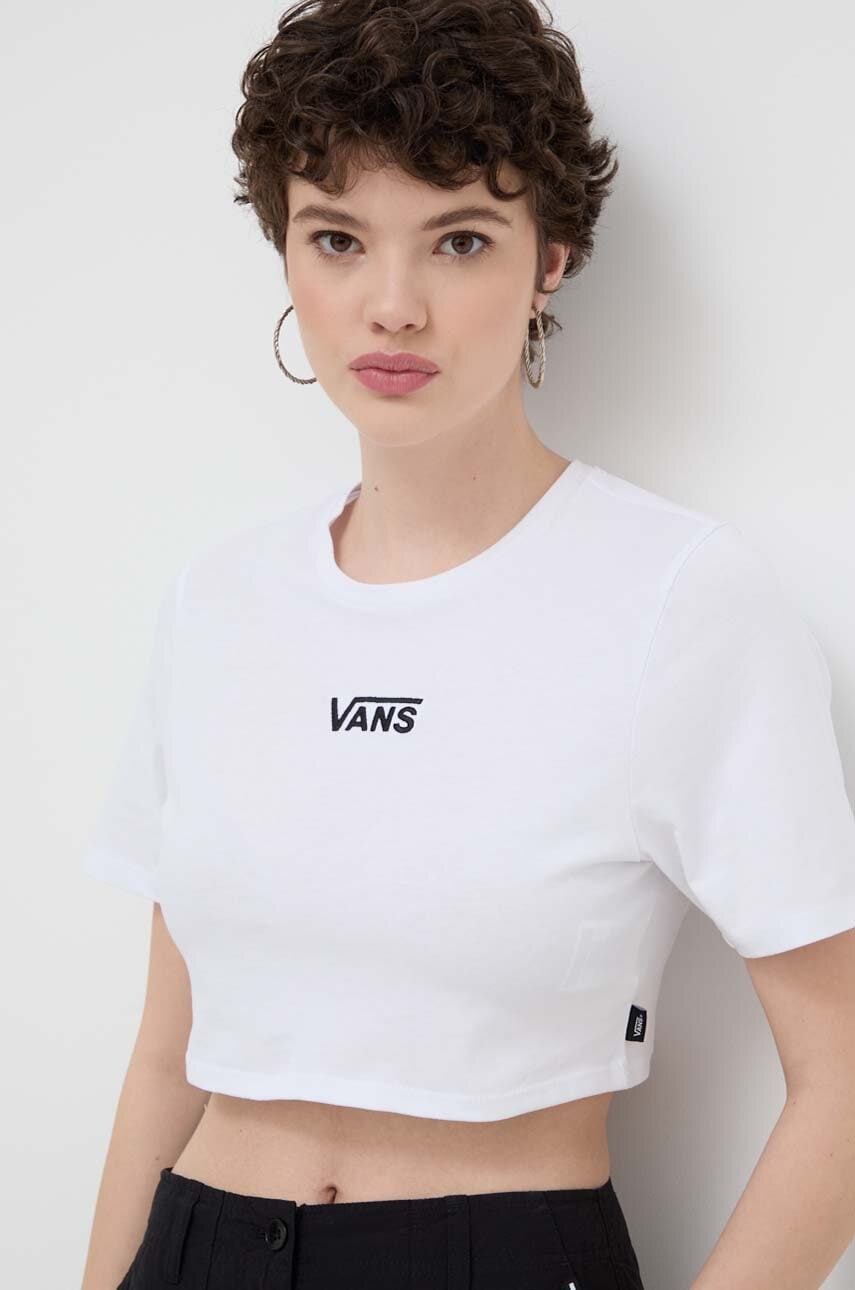 Vans tricou din bumbac femei, culoarea alb