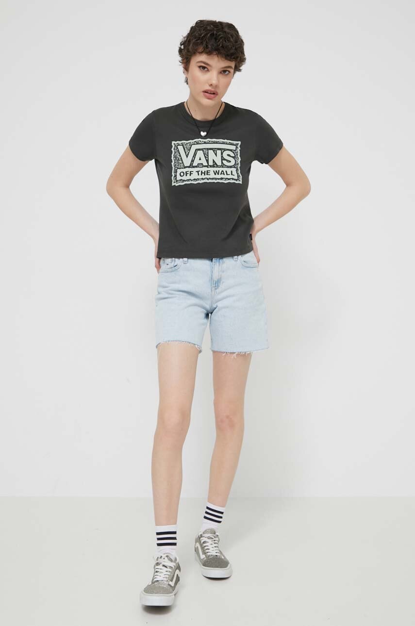 Vans tricou din bumbac femei, culoarea negru