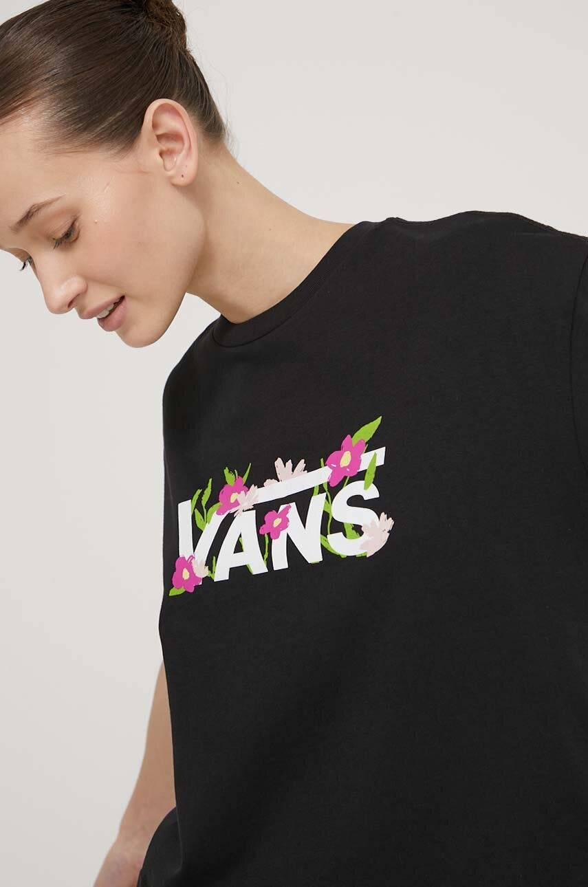 Vans tricou din bumbac femei, culoarea negru