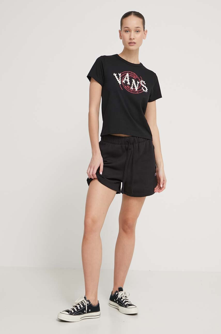 Βαμβακερό μπλουζάκι Vans γυναικεία, χρώμα: μαύρο φωτογραφία