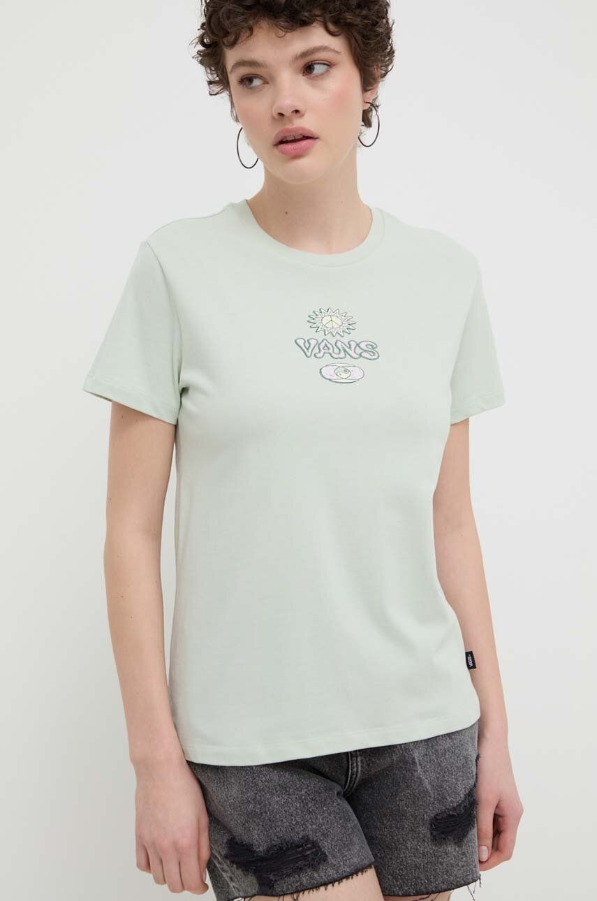 Vans tricou din bumbac femei, culoarea verde