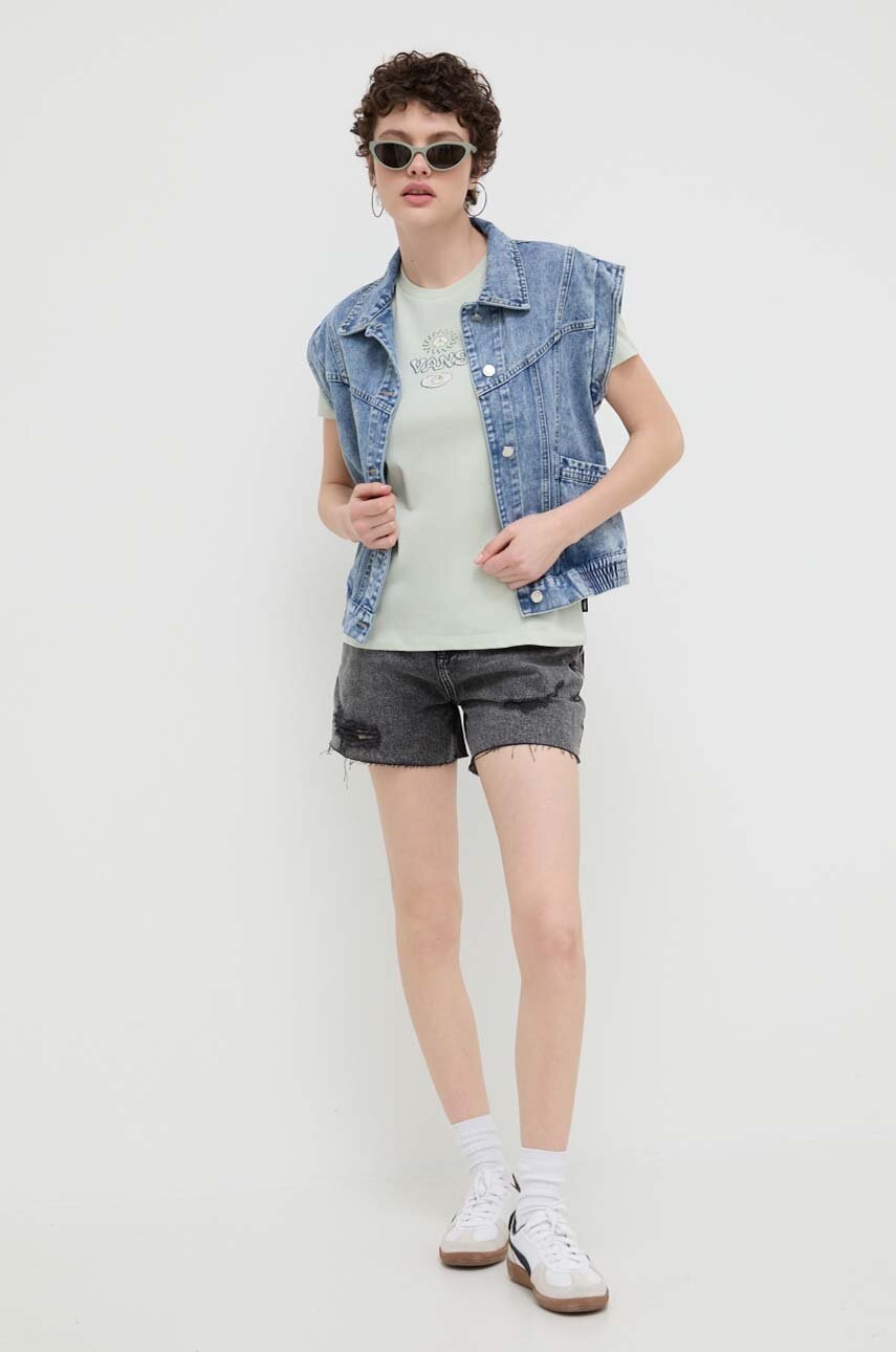 Βαμβακερό μπλουζάκι Vans γυναικεία, χρώμα: πράσινο φωτογραφία