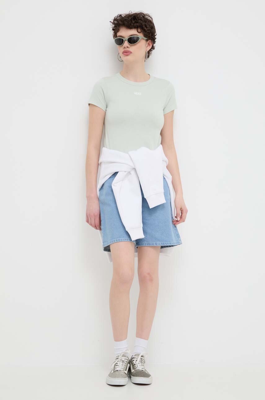 Βαμβακερό μπλουζάκι Vans γυναικεία, χρώμα: πράσινο φωτογραφία