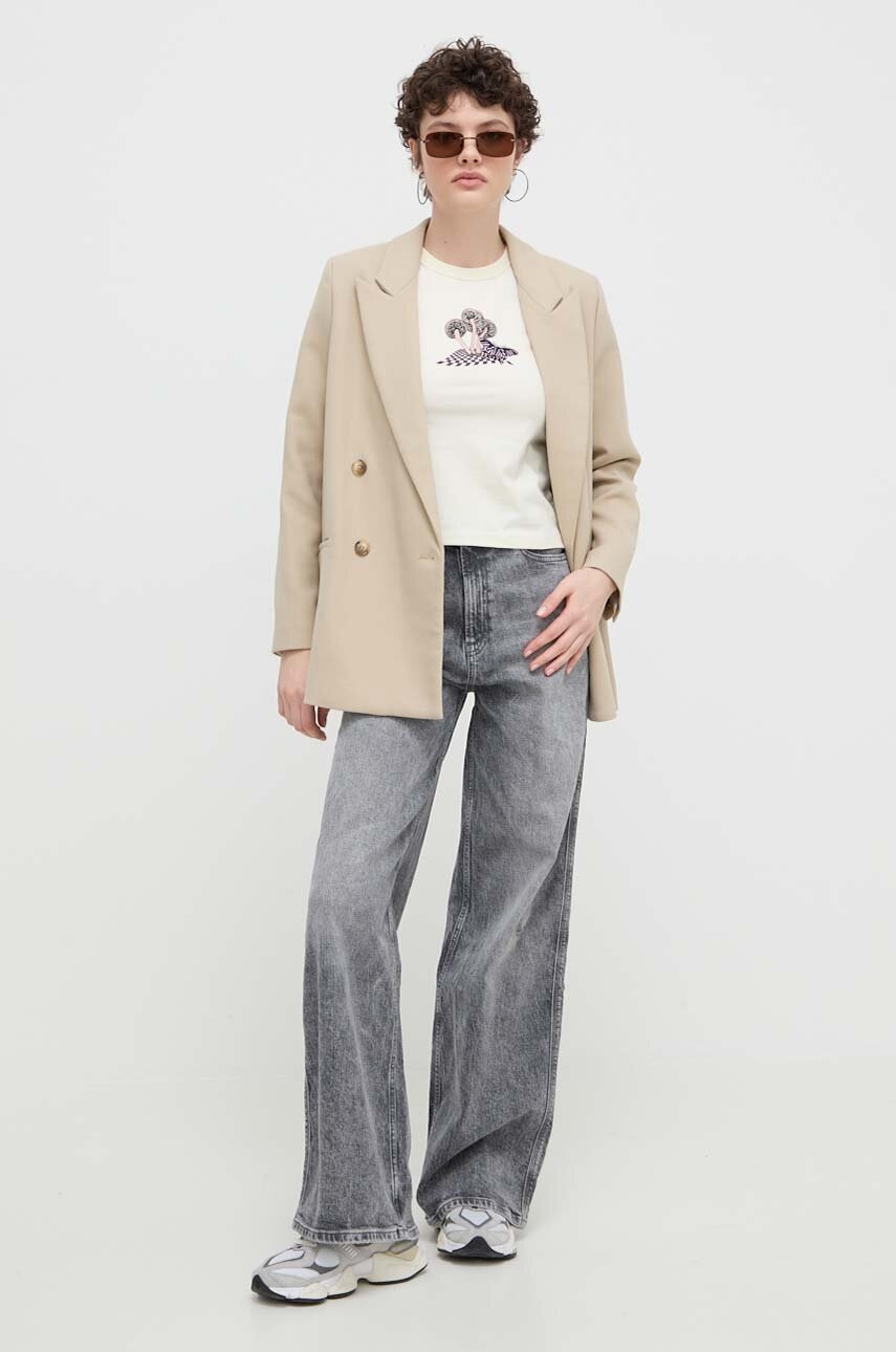 Βαμβακερό μπλουζάκι Vans γυναικεία, χρώμα: μπεζ φωτογραφία