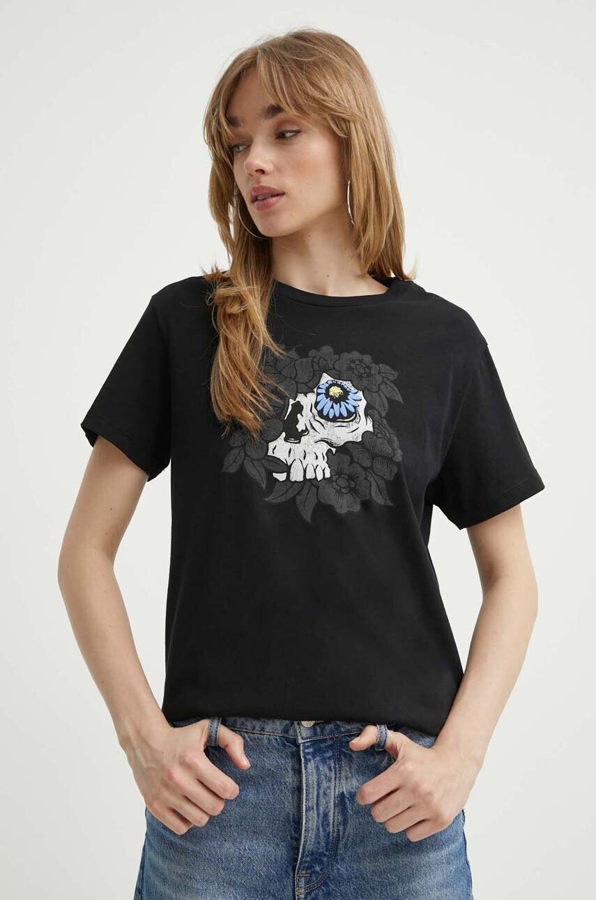 Vans tricou din bumbac femei, culoarea negru