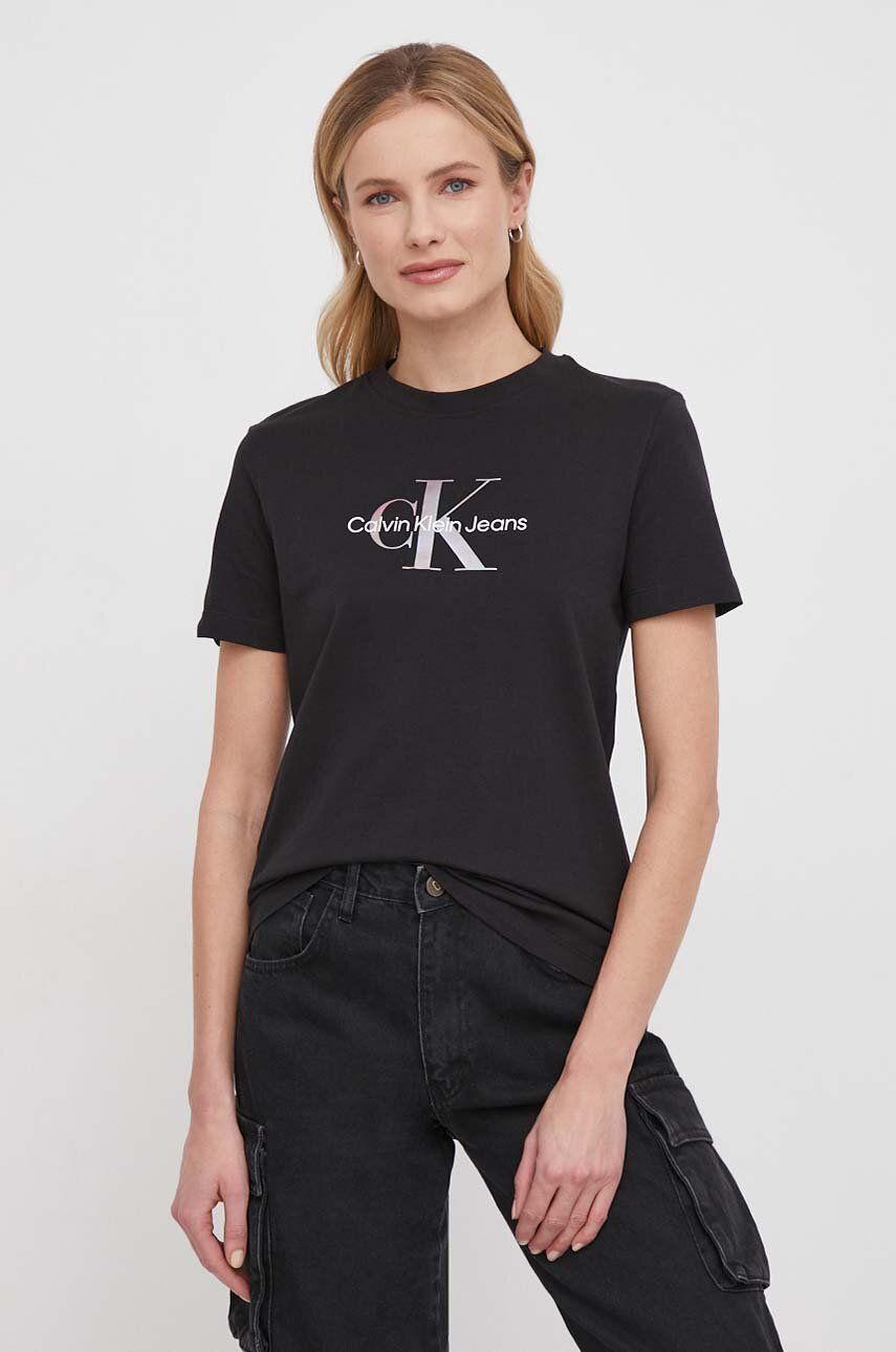 Levně Bavlněné tričko Calvin Klein Jeans černá barva, J20J223264