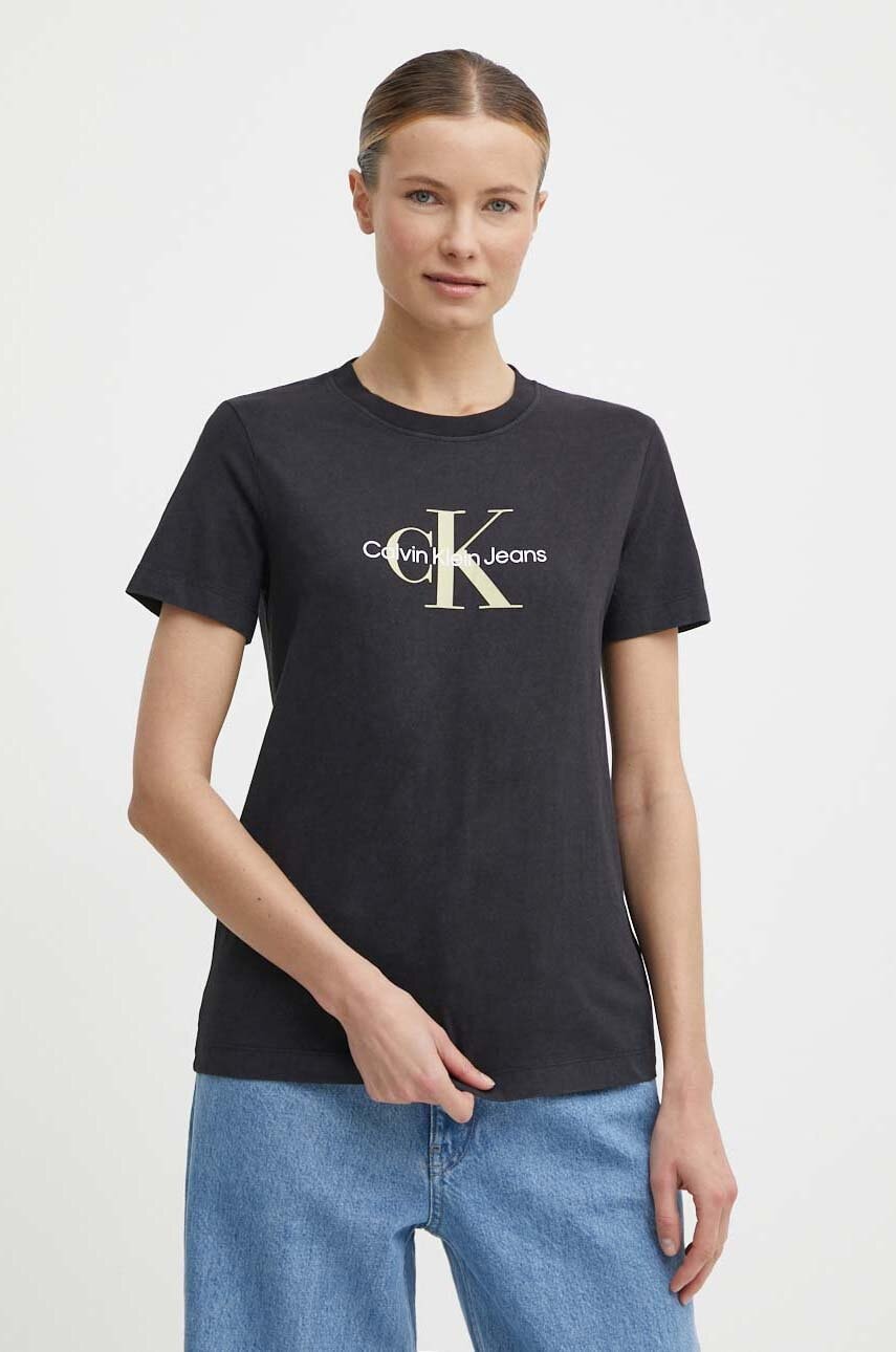 Levně Bavlněné tričko Calvin Klein Jeans černá barva, J20J223272