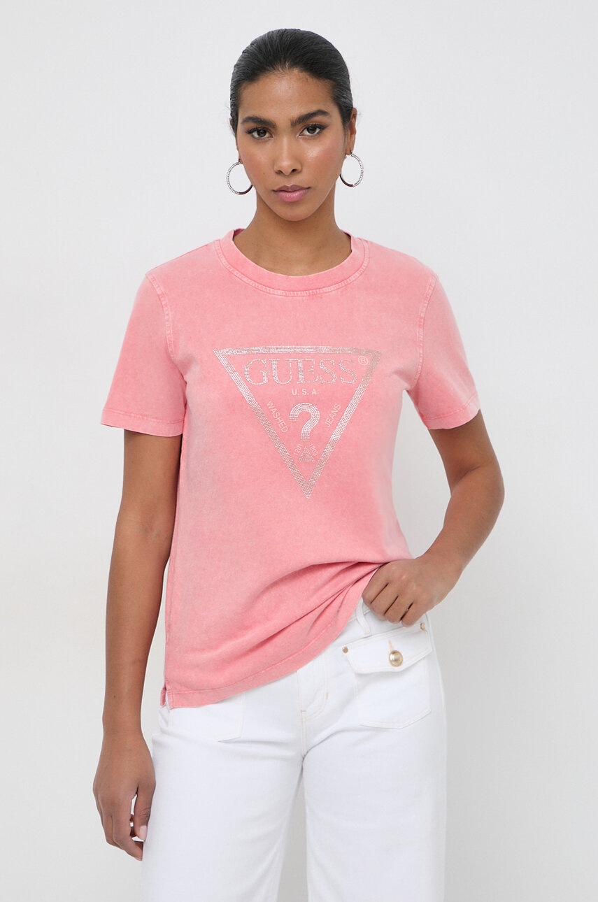 

Памучна тениска Guess в оранжево W4GI26 I3Z14, Оранжев