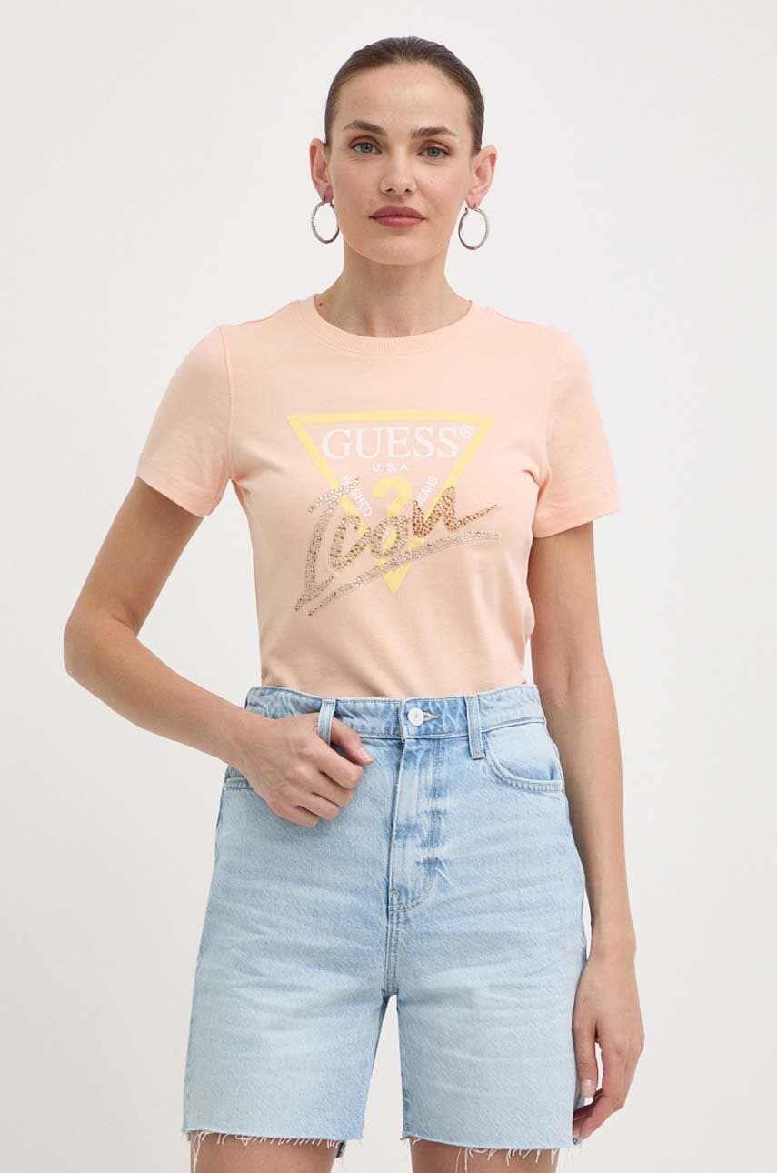 Levně Bavlněné tričko Guess oranžová barva, W4GI20 I3Z14