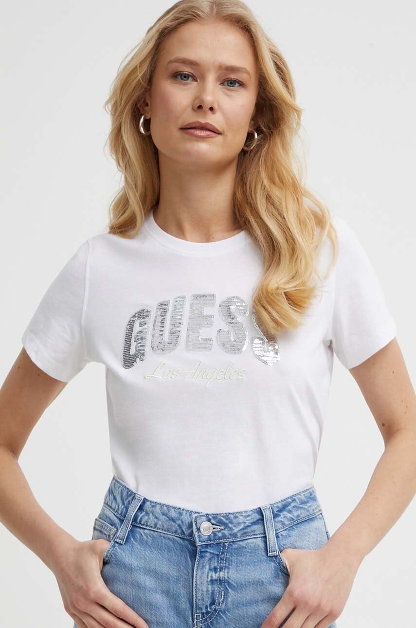 

Памучна тениска Guess в бяло W4GI31 I3Z14, Бял