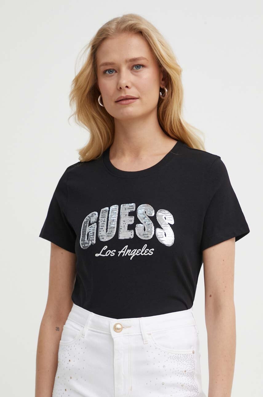 

Памучна тениска Guess в черно W4GI31 I3Z14, Черен