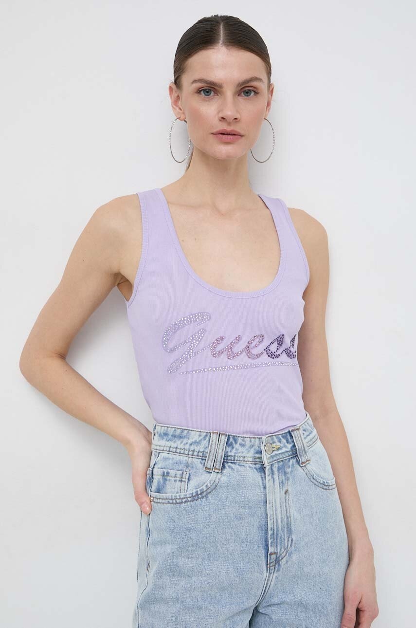 

Памучен топ Guess LOGO в розово W4GP16 K1814, Виолетов