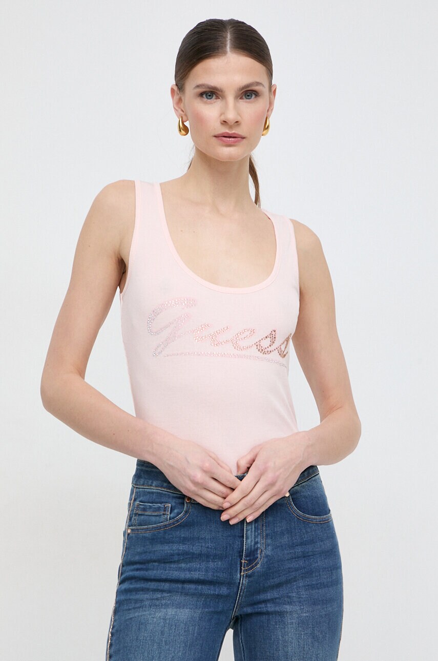 Levně Bavlněný top Guess LOGO růžová barva, W4GP16 K1814