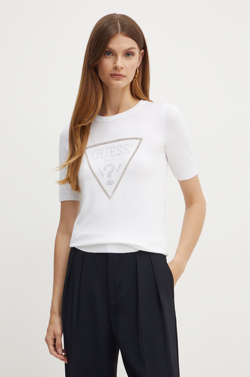 

Тениска Guess в бяло, Бял