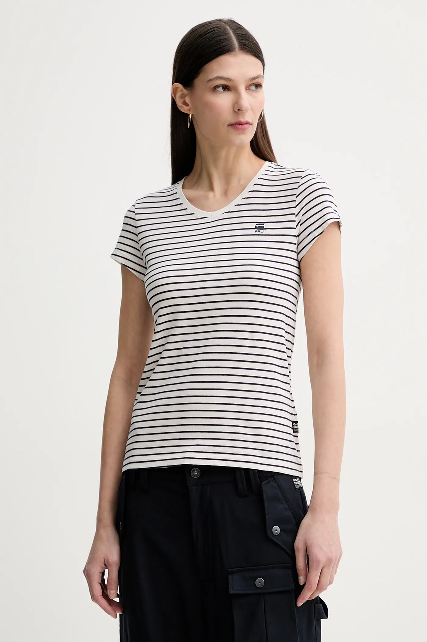 Βαμβακερό μπλουζάκι G-Star γυναικεία, χρώμα: ναυτικό μπλε φωτογραφία