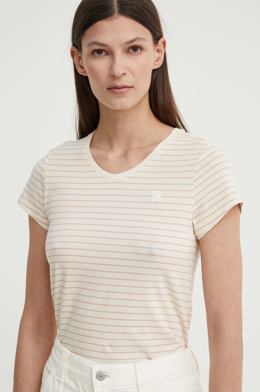 Βαμβακερό μπλουζάκι G-Star γυναικείο, χρώμα: μπεζ φωτογραφία