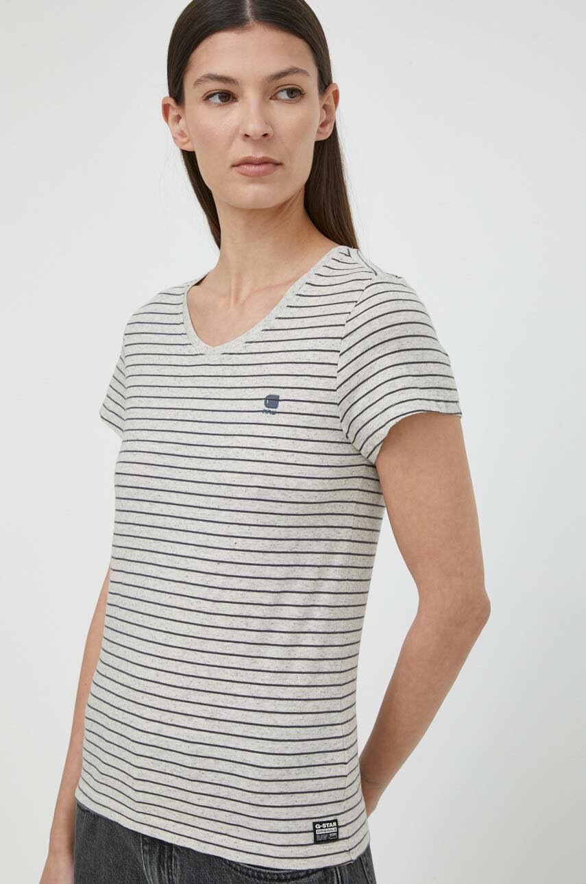 Βαμβακερό μπλουζάκι G-Star γυναικεία, χρώμα: γκρι φωτογραφία