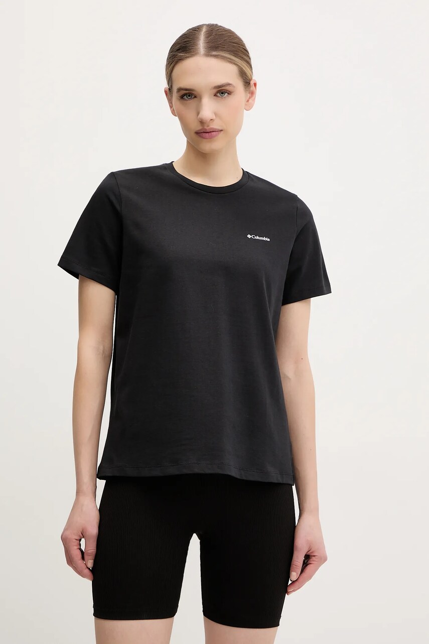 Columbia tricou din bumbac femei, culoarea negru