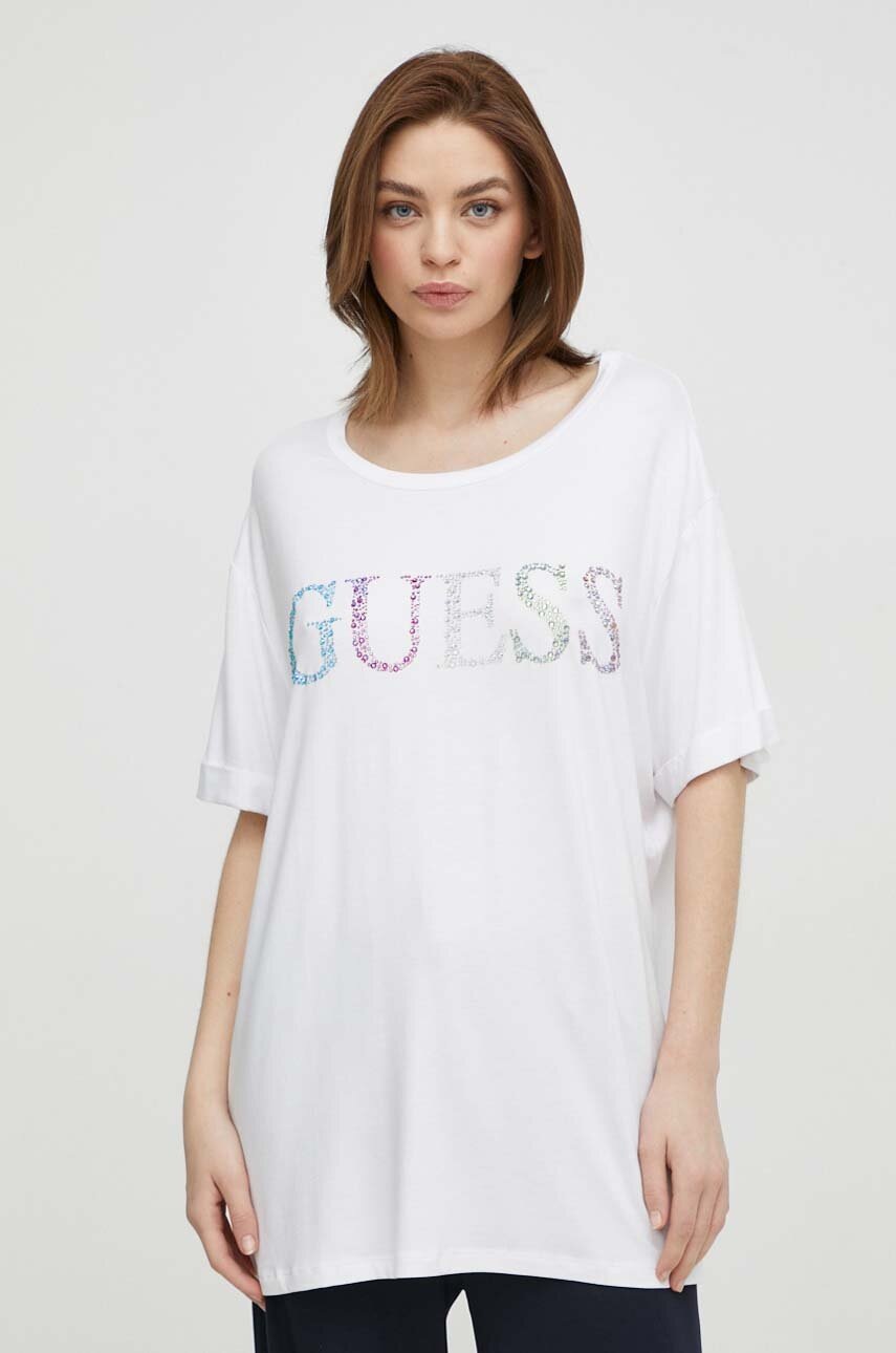 

Плажна тениска Guess в бяло E4GI02 K68D2, Бял