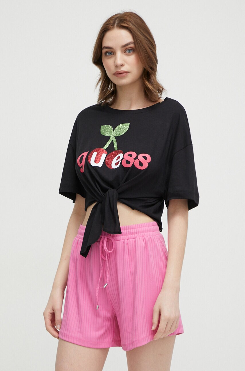 Levně Plážové tričko Guess černá barva, E4GI08 KC6K0