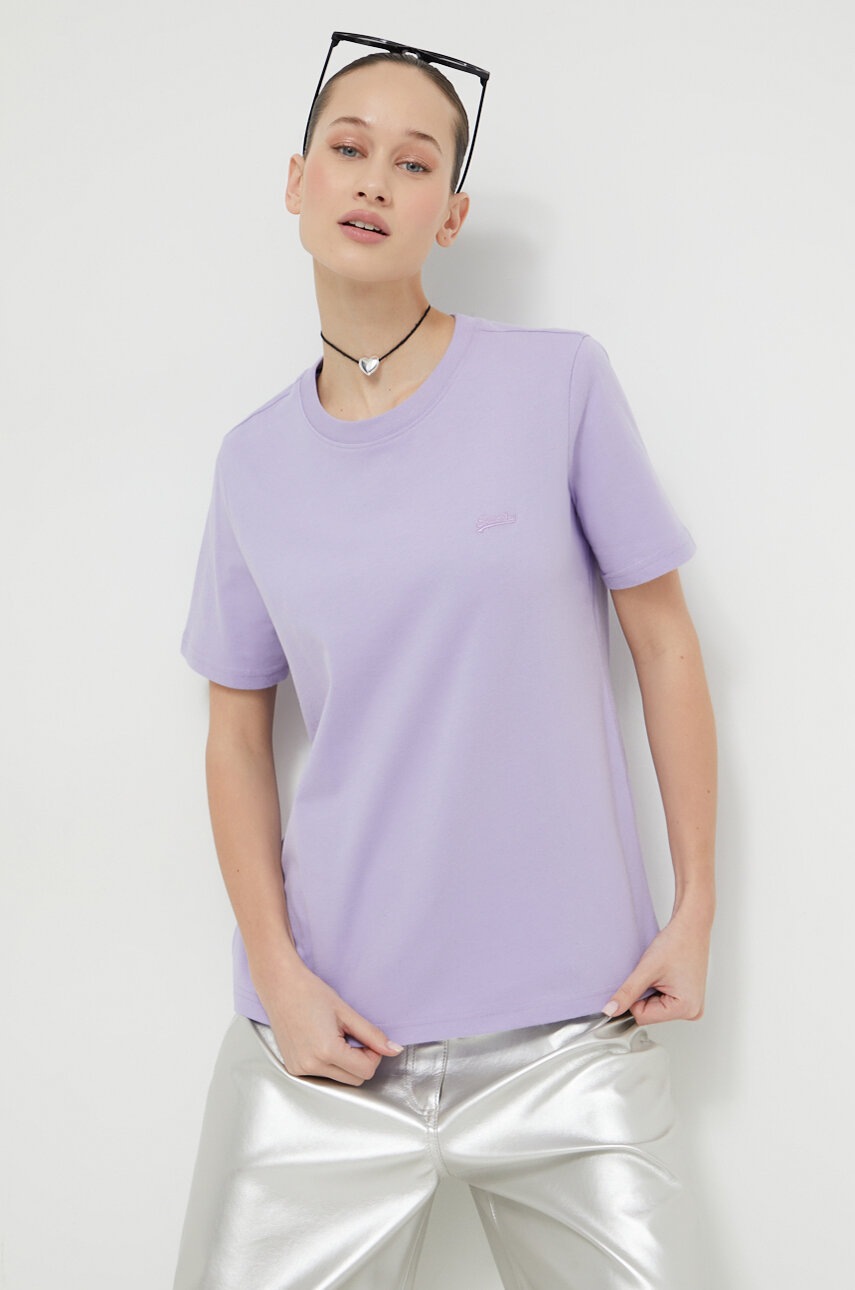 Superdry tricou din bumbac femei, culoarea violet