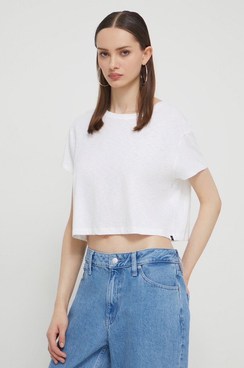 Superdry tricou femei, culoarea alb