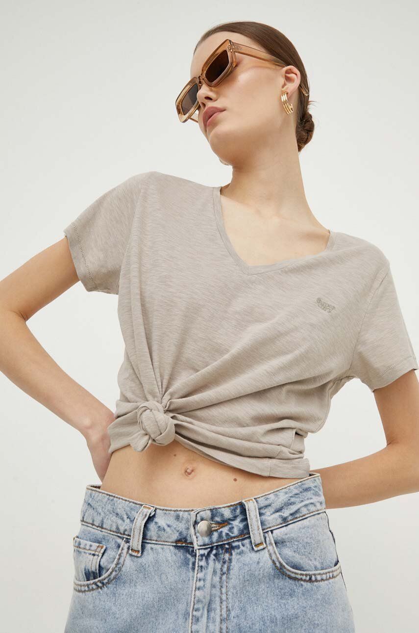 Superdry tricou femei, culoarea bej - Shoppu.ro