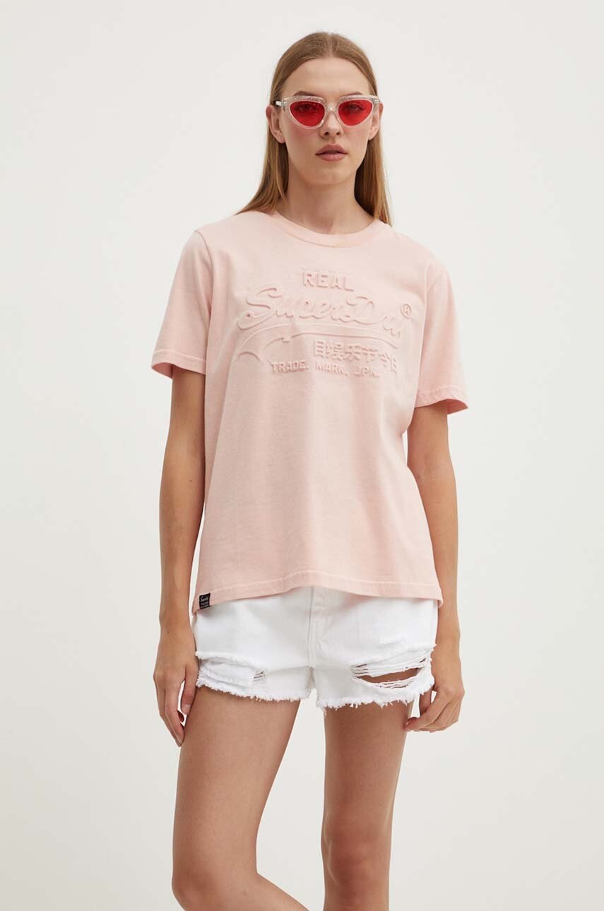 

Памучна тениска Superdry в розово, Розов