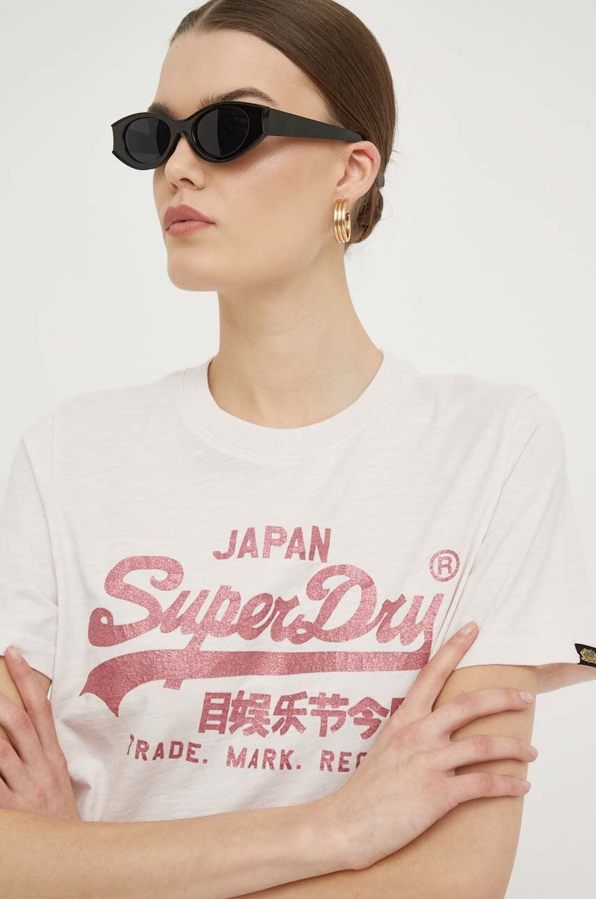 Superdry tricou din bumbac femei, culoarea roz