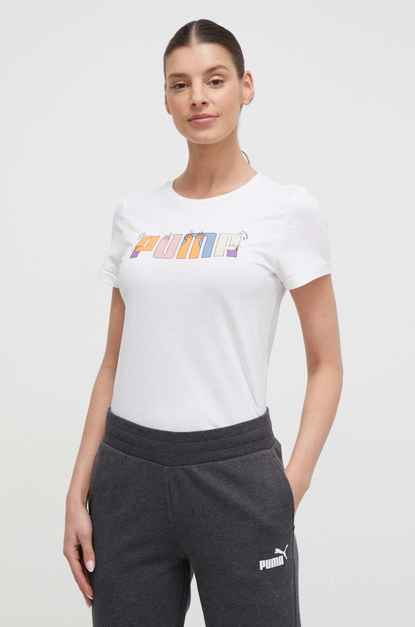 Puma tricou din bumbac femei, culoarea alb 679916