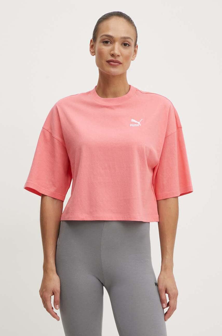 Levně Bavlněné tričko Puma růžová barva, 624226